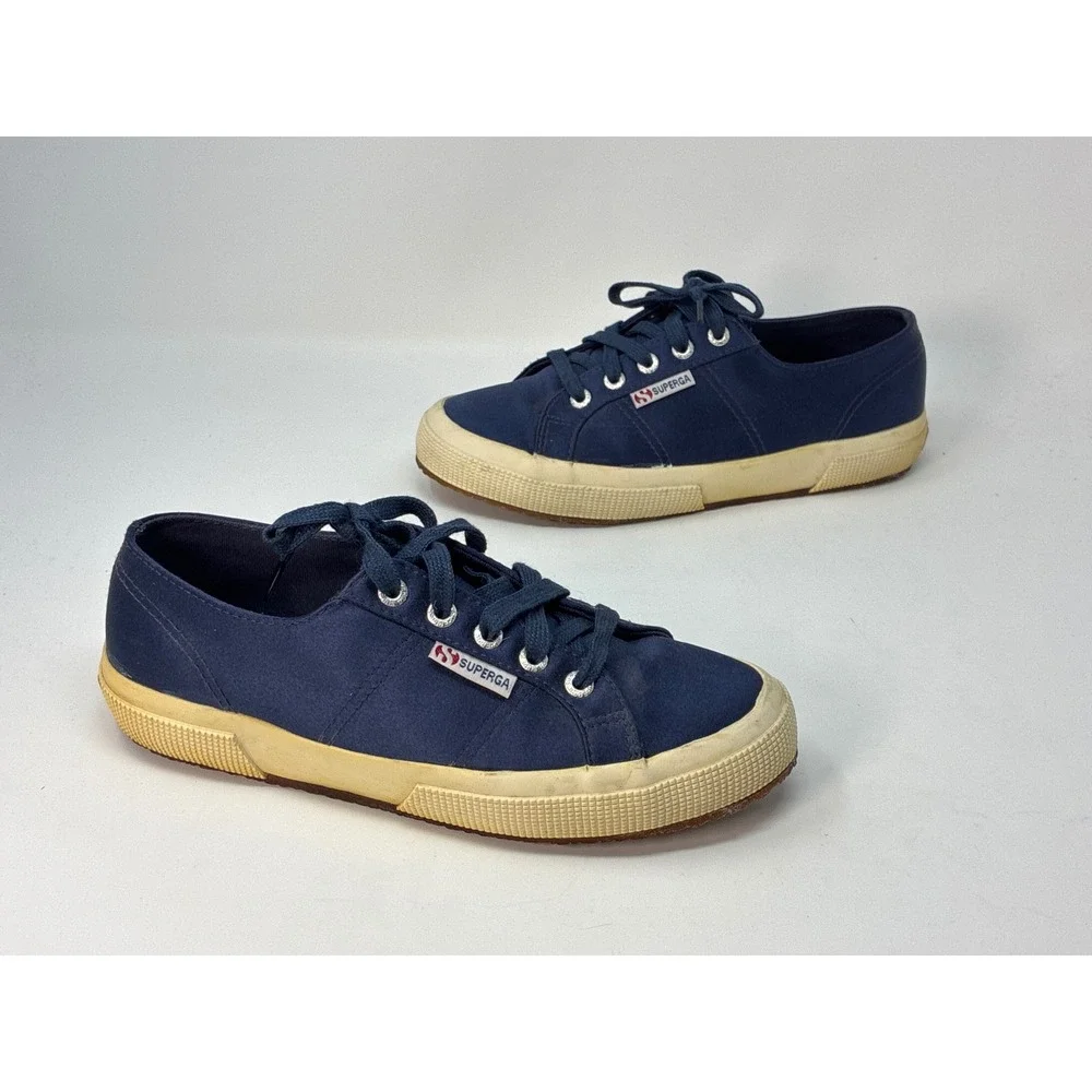 Superga 2750 Satin Sneakers Womens 7.5 Navy Blue Low Top S00CY40